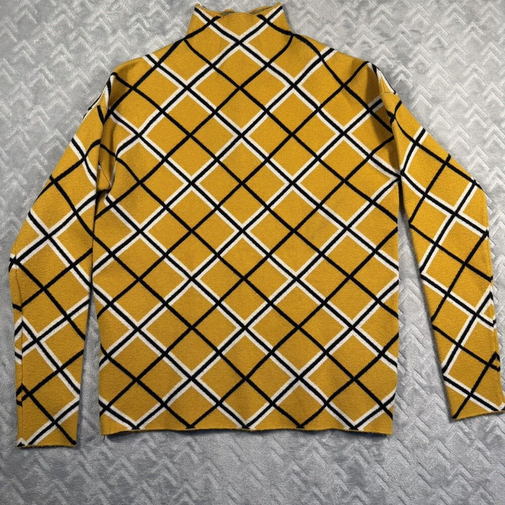 TAHARI Sweater Small Mock Neck Jumper Pullover Yellow/Black/White‎